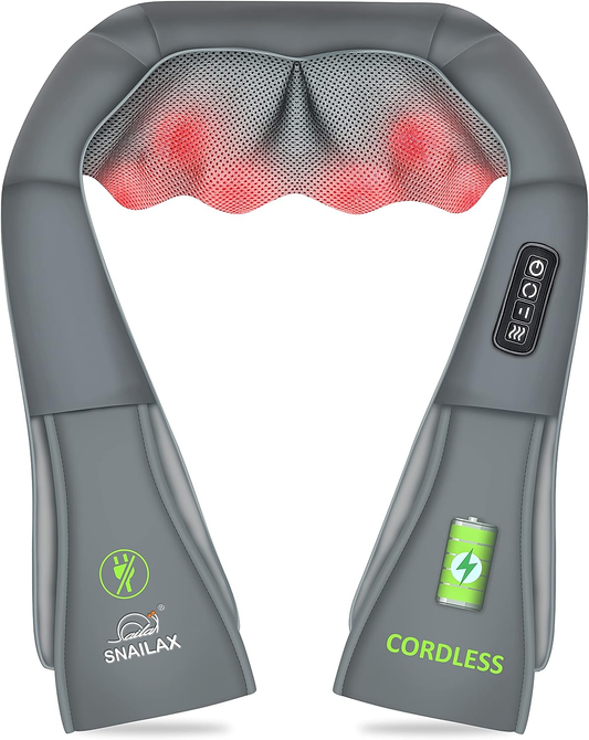 Snailax Cordless Shiatsu Neck Back Massager with Heat, Shoulder Massager, Portab