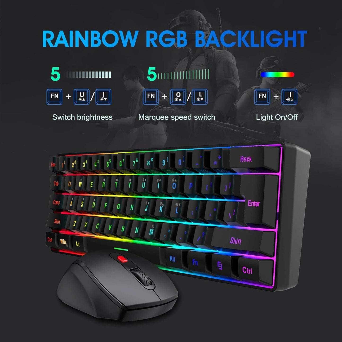 Snpurdiri 2.4G Wireless Gaming Keyboard and Mouse Combo, Include Mini 60% Mercha