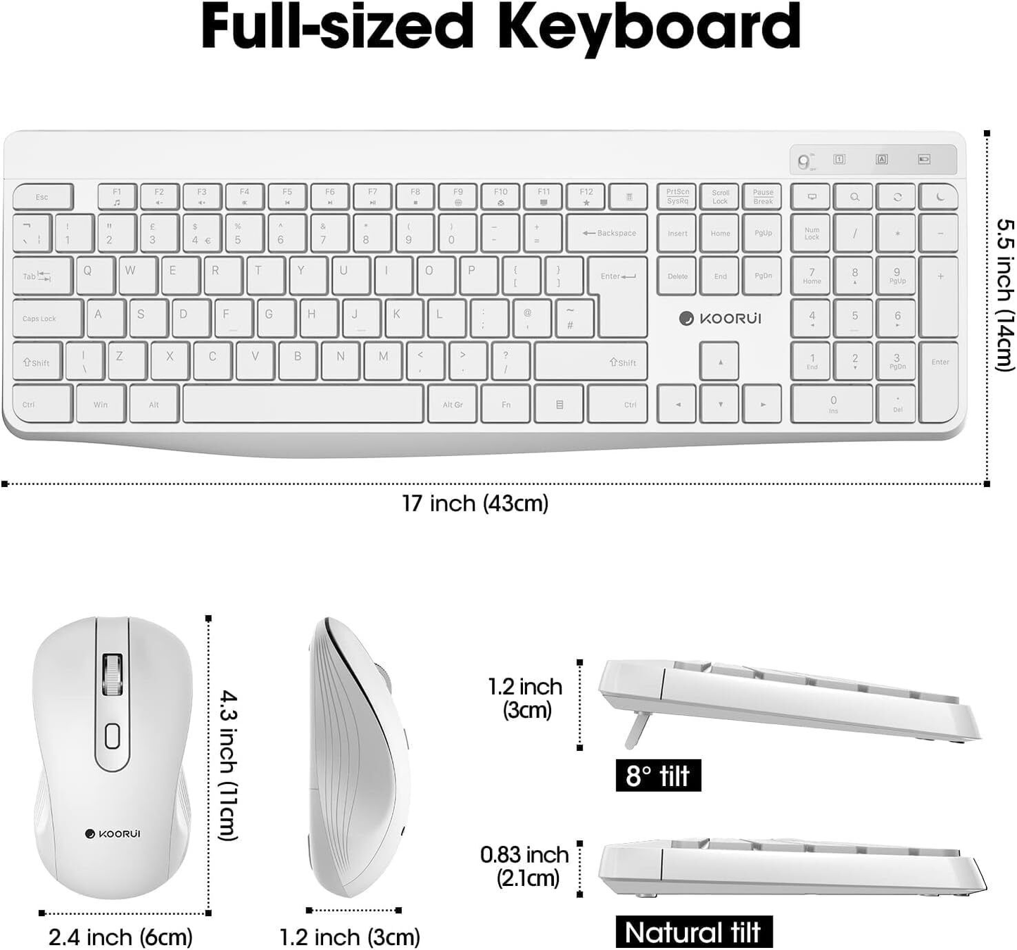 KOORUI Wireless Keyboard and Mouse Combo, 12 Multimedia and Shortcut Keys UK Lay