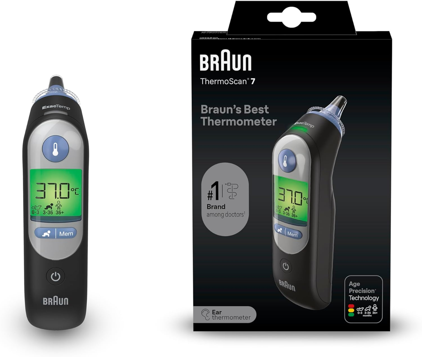 Braun ThermoScan 7 Ear thermometer - Age Precision Technology - Colour-coded Dig