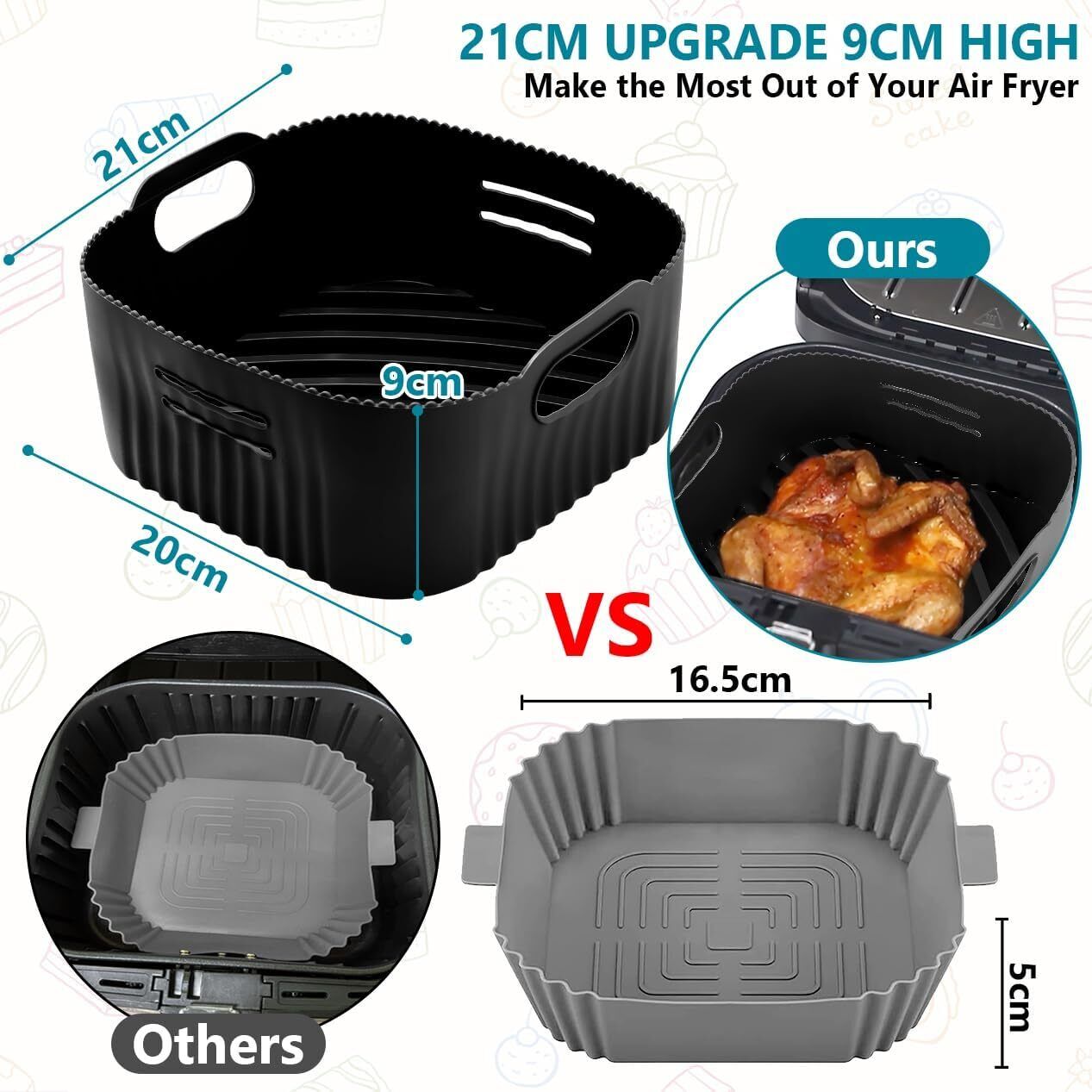 8 Inch/20Cm Silicone Air Fryer Liners, High Air Fryer Accessories Compatible for