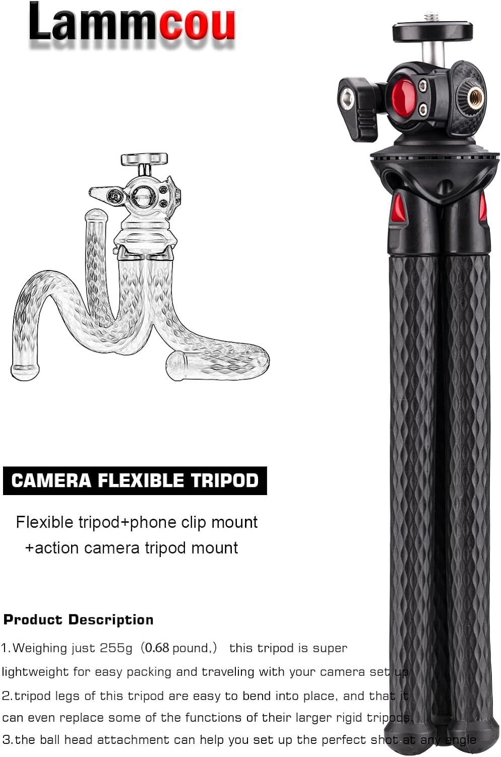 Lammcou Phone Tripod Flexible, Octopus Camera Gorrila Pod Bendy Legs Grip,