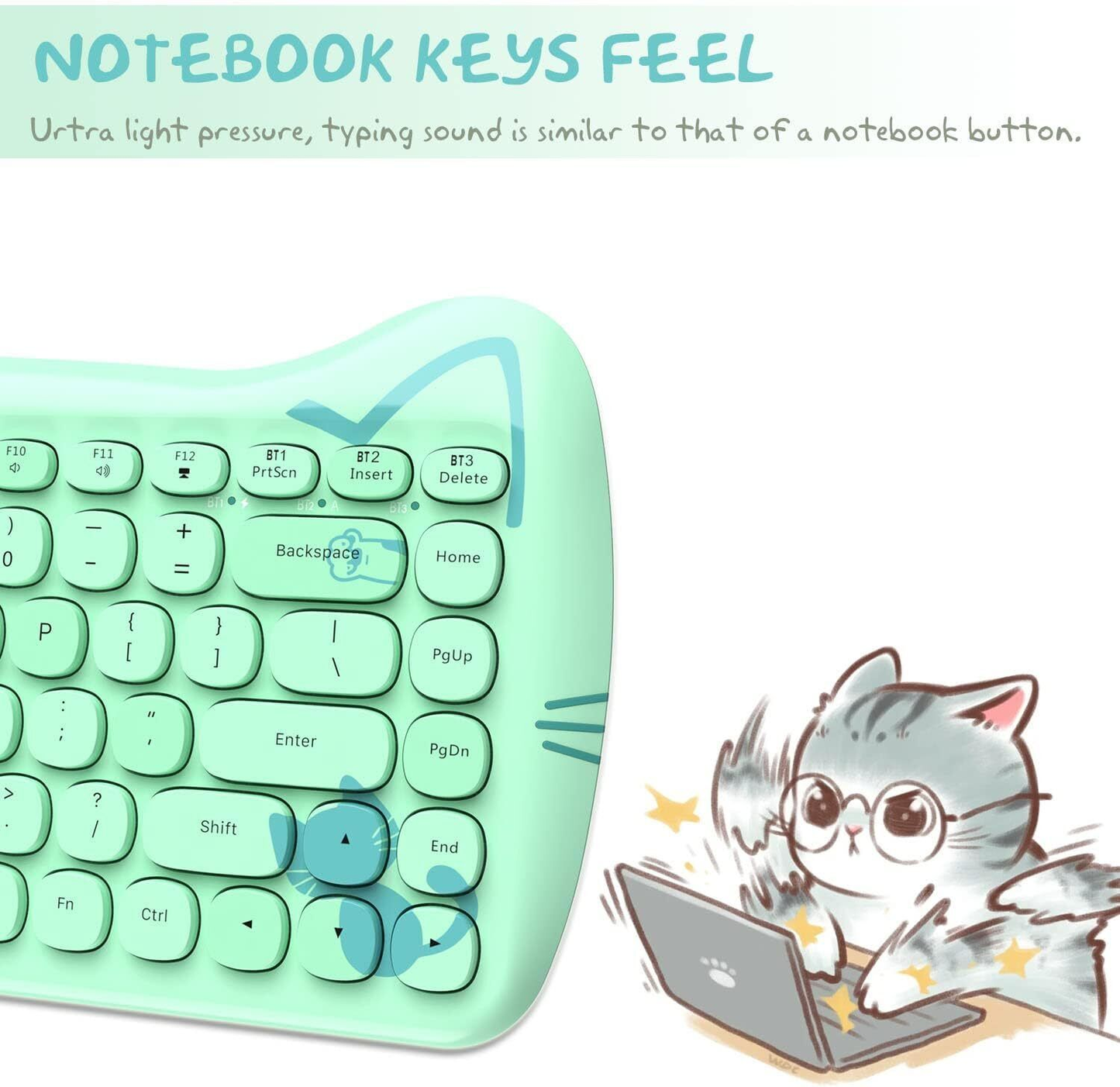 ZIYOU LANG 3060I Wireless Cute Computer Keyboard 80% Percent Lovely Cat Retro Si