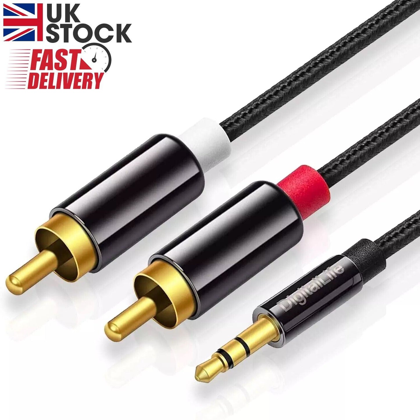 3.5mm to 2 Male RCA Adapter Cable for Audio Stereo - Aux Cable for Phone & Table