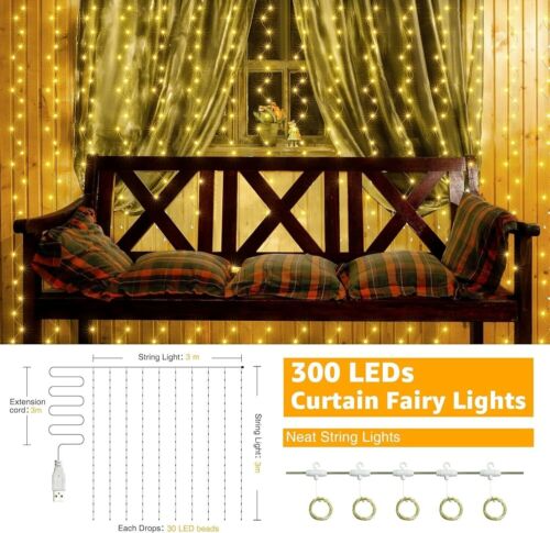 Ollny Curtain 300 LED Lights Indoor/Outdoor (3X3M)