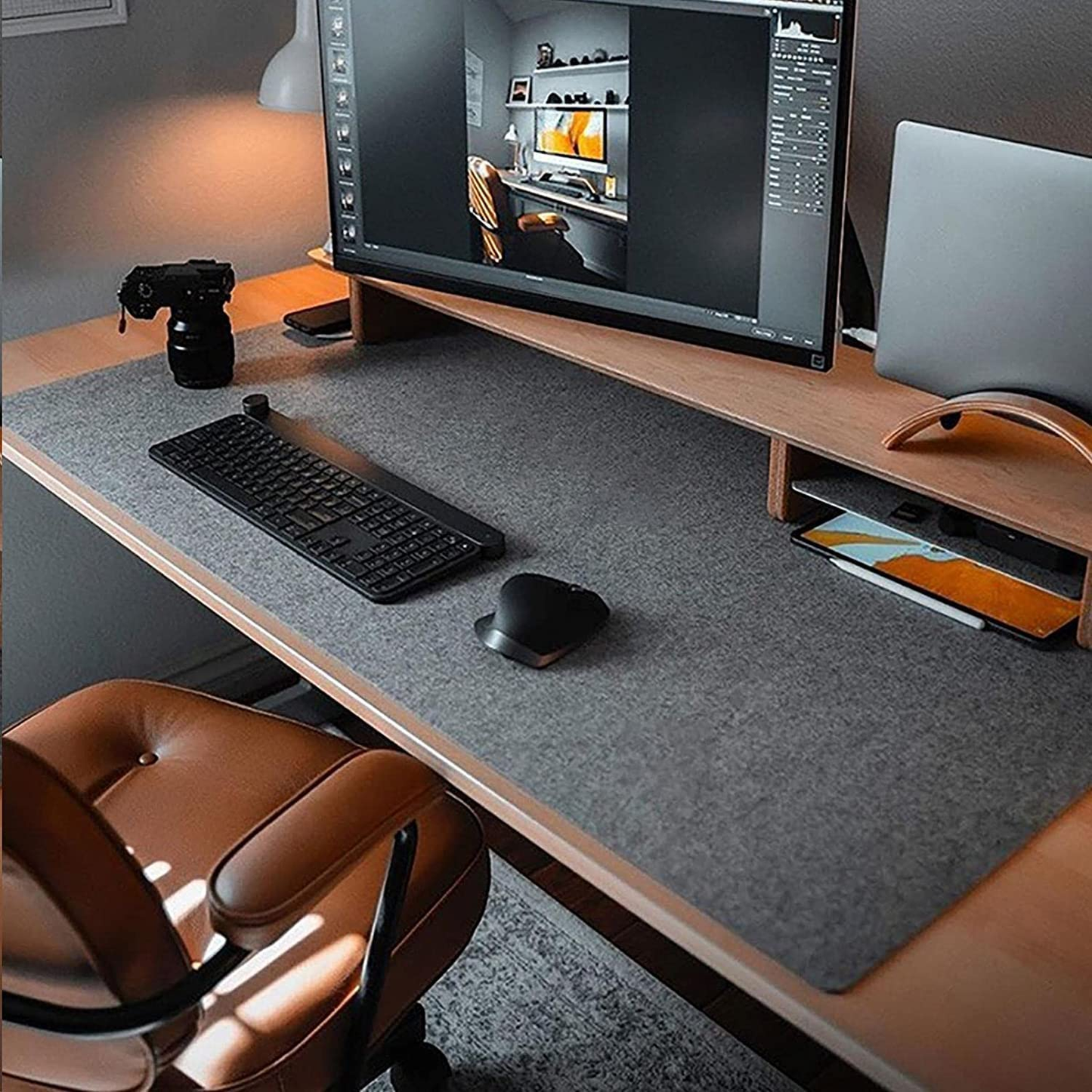 DawnTrees Desk Mat |100x40 cm Felt Desk Pad Protector | Keyboard Pad (Dark Grey)