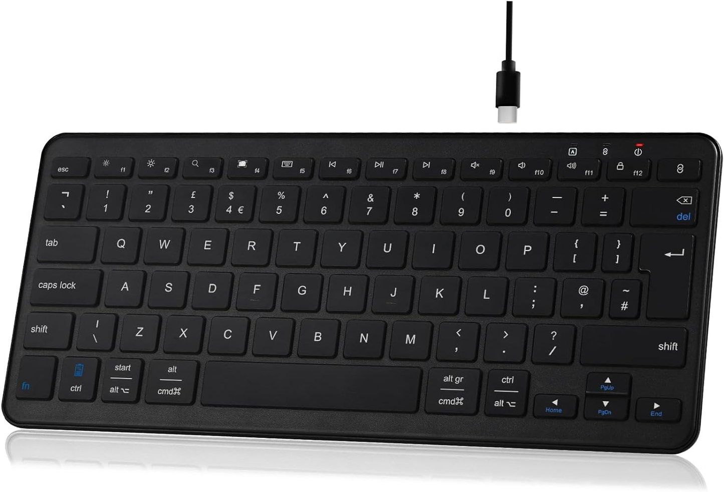 Bluetooth Wireless Keyboard, Mini Keyboard Rechargeable USB-C with Media Hotkeys