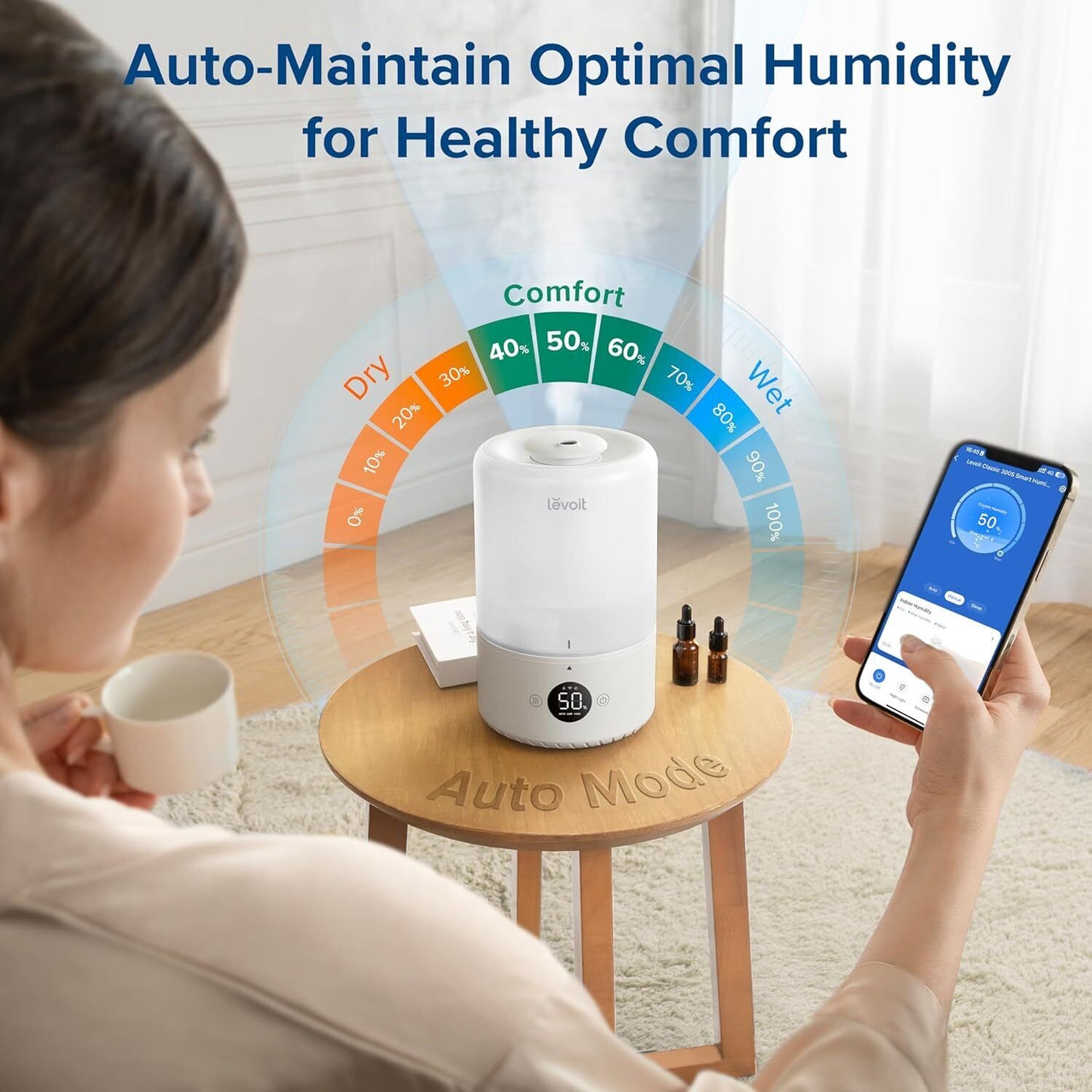 Humidifiers for Bedroom 3L, Top-Fill Cool Humidifier for Baby Room & Home, Smart