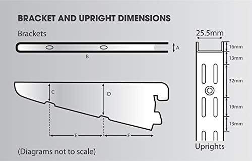 Twin Slot Shelving SILVER Uprights Brackets Adjustable Wall Shelf 10 Pack 320Mm