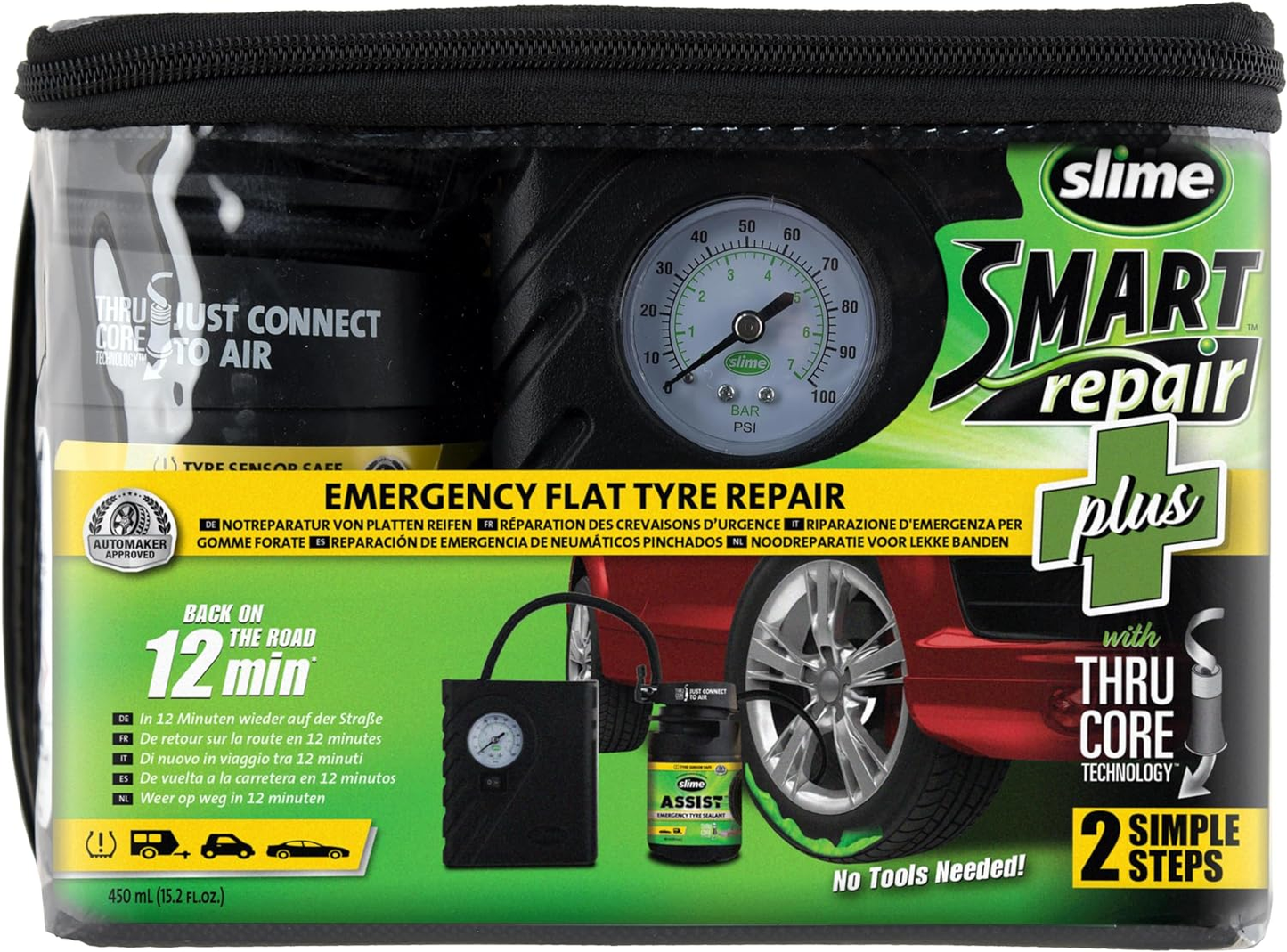 Slime 50138-51 Flat Tyre Puncture Repair, Smart Repair Plus, Emergency Kit for C