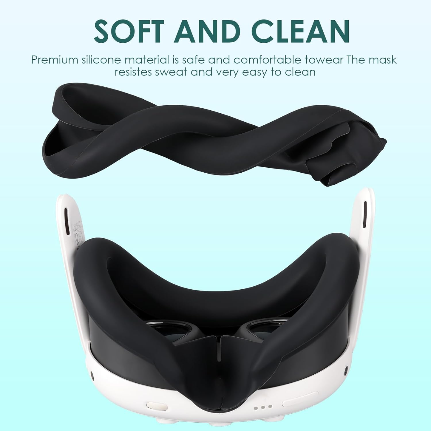 VR Face Cover Compatible for Quest 3, Sweatproof Washable Silicone Cushion Face