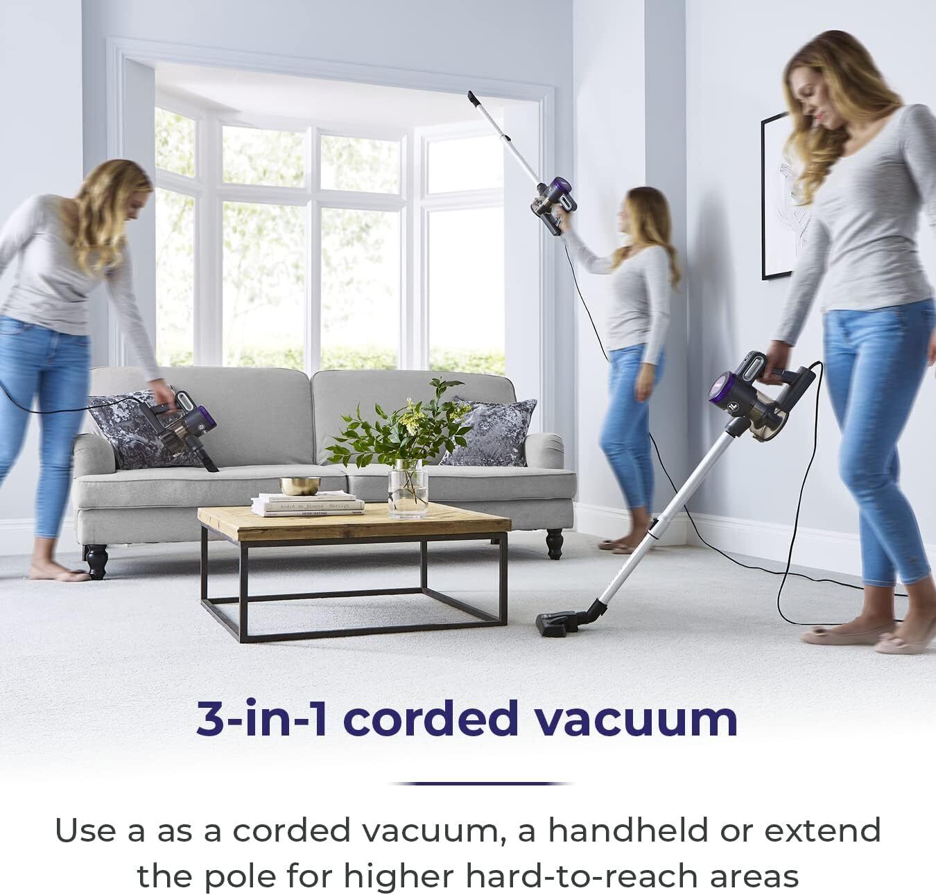 Tower T513005 Pro Corded 3-in-1 Vacuum Cleaner with Cyclonic Suction, Built-in H