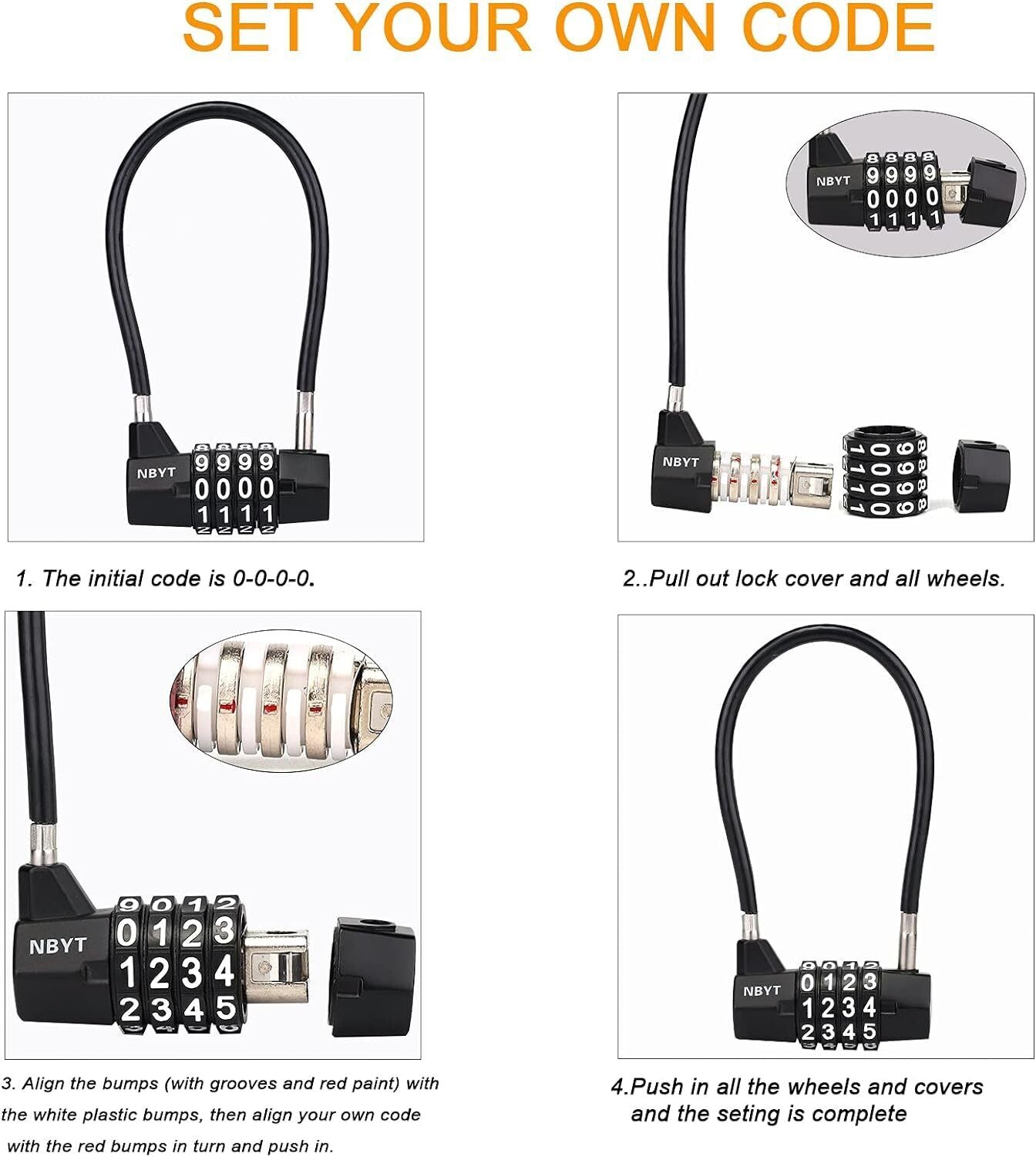 Steel Cable Rope 4-Digit Combination Padlock, Cabinet Door Handle Padlock,Diamet