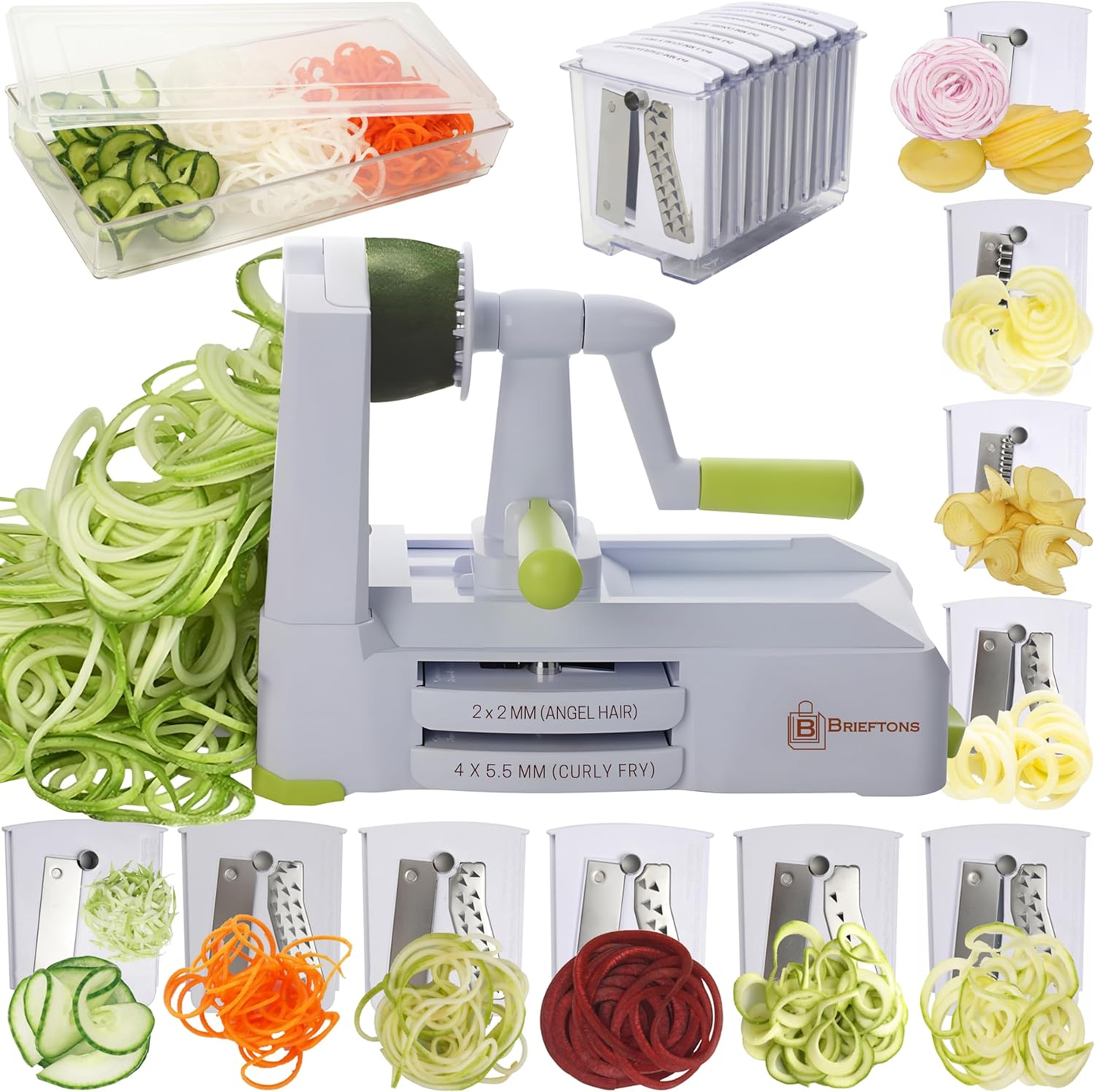 Brieftons 10-Blade Vegetable Spiralizer: Strongest-Heaviest Spiral Slicer, Best