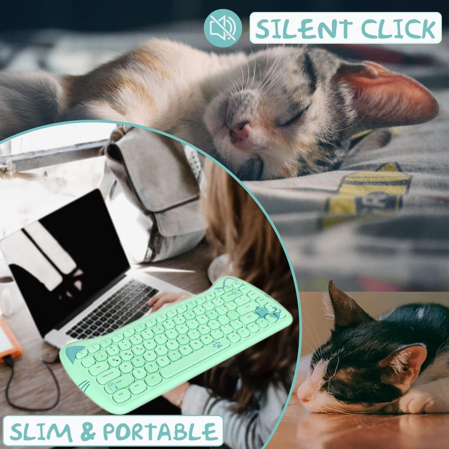 ZIYOU LANG 3060I Wireless Cute Computer Keyboard 80% Percent Lovely Cat Retro Si