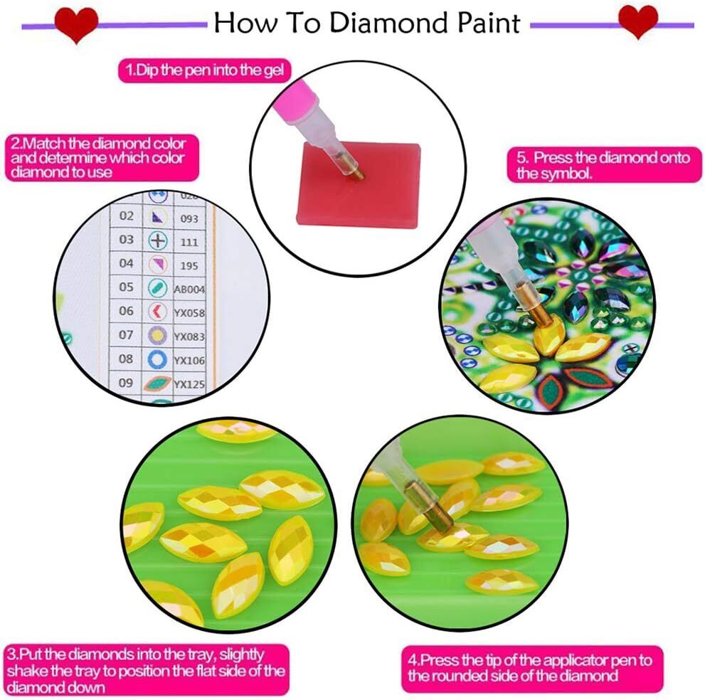 5Pcs DIY Diamond Painting Keychains 12D Rhinestone Mosaic Making Kit, Double Sid