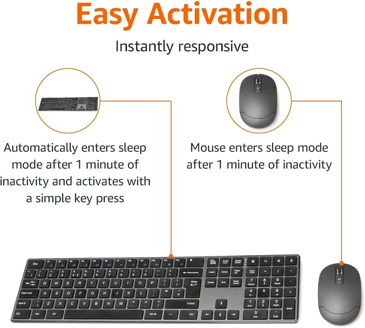 Amazon Basics Rechargeable Wireless Mouse - Ultra Slim, Quiet Full Size Keyboard