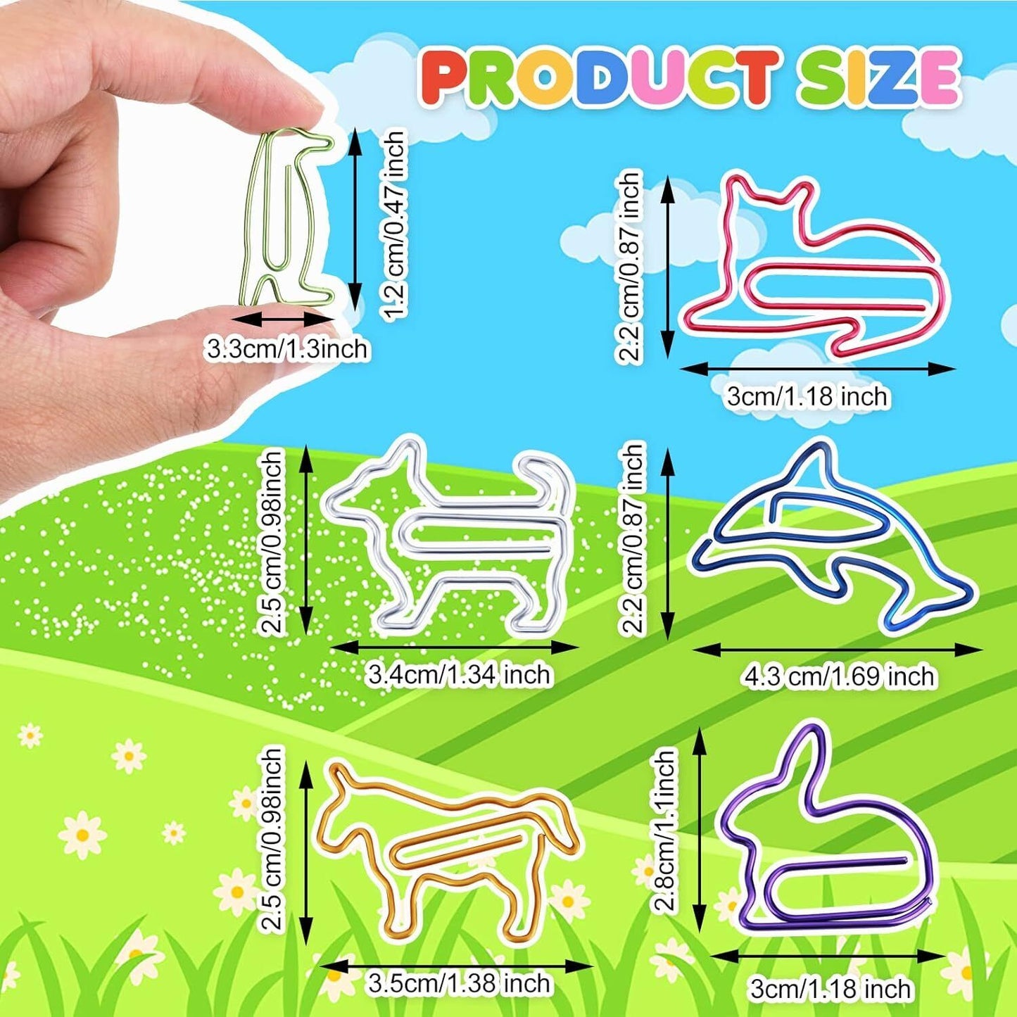 30Pcs Metal Paper Clips, Animal Shape Paper Clips Heart Airplane and Five‑Pointe