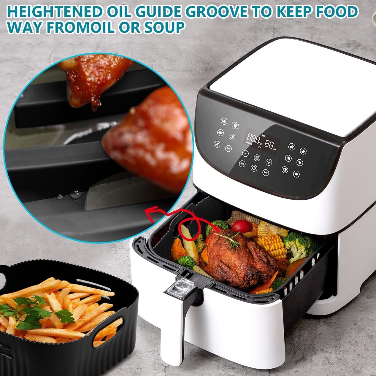 8 Inch/20Cm Silicone Air Fryer Liners, High Air Fryer Accessories Compatible for