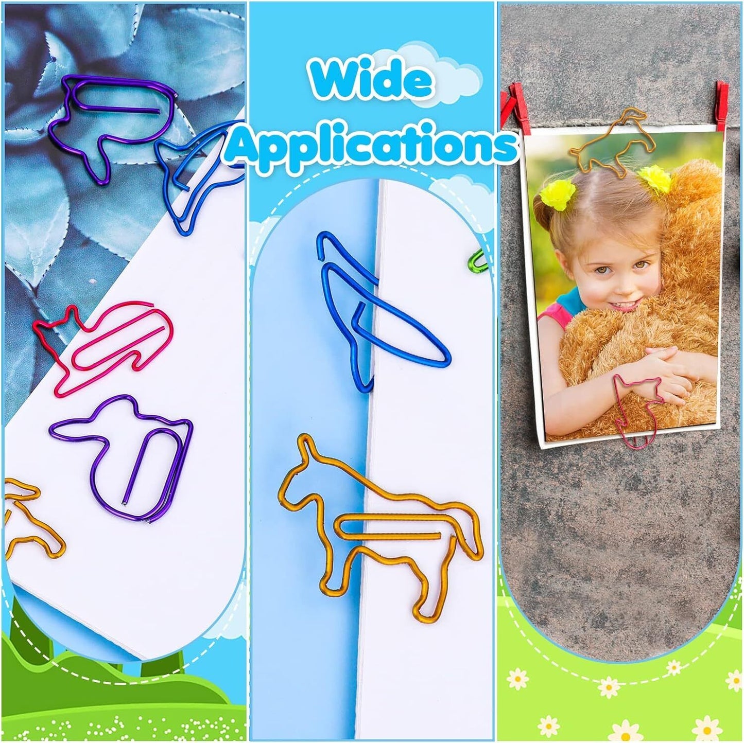 30Pcs Metal Paper Clips, Animal Shape Paper Clips Heart Airplane and Five‑Pointe