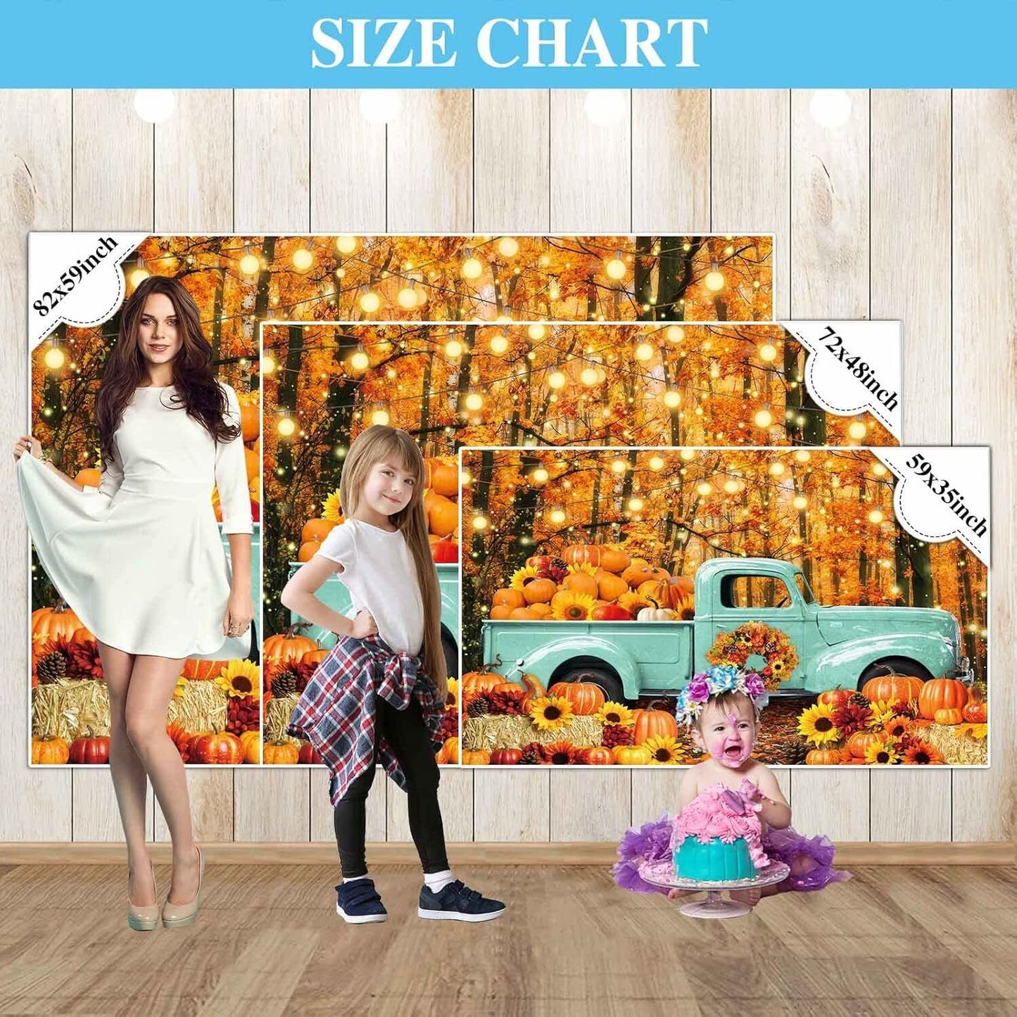 Allenjoy 82" x 59" Autumn Forest Blue Truck Backdrop for Portrait Photography Pi