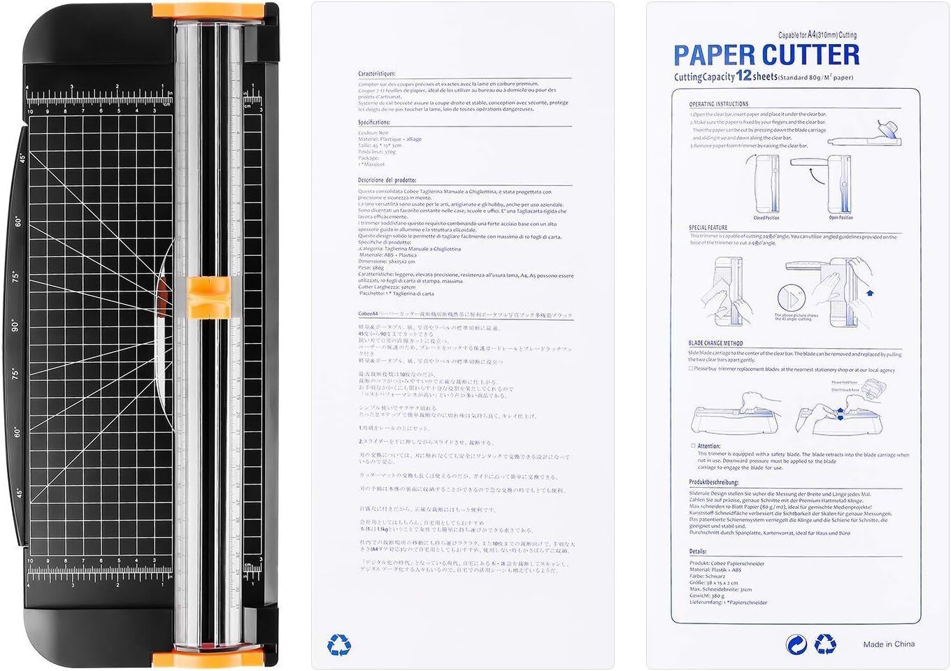 A4 Paper Cutter 12 Inch Craft Paper Trimmer with Automatic Security Safeguard an