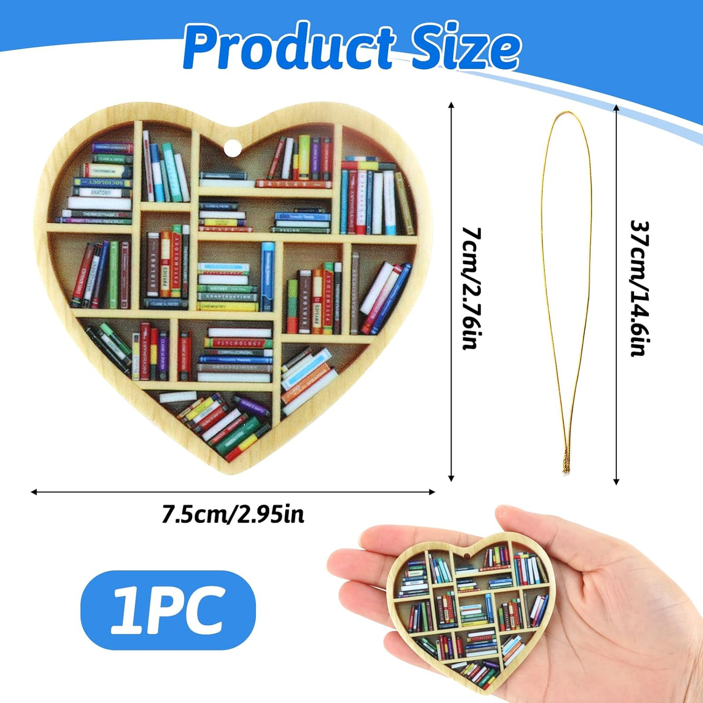 Book Lovers Heart-Shaped Bookshelf Pendant Ornament Christmas Tree Decor Gifts