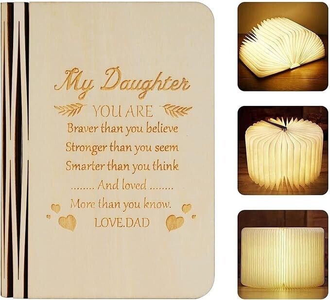 Wooden Folding Book Lamp, LED Book Light, Table/Desk Lamp, gift for daughter