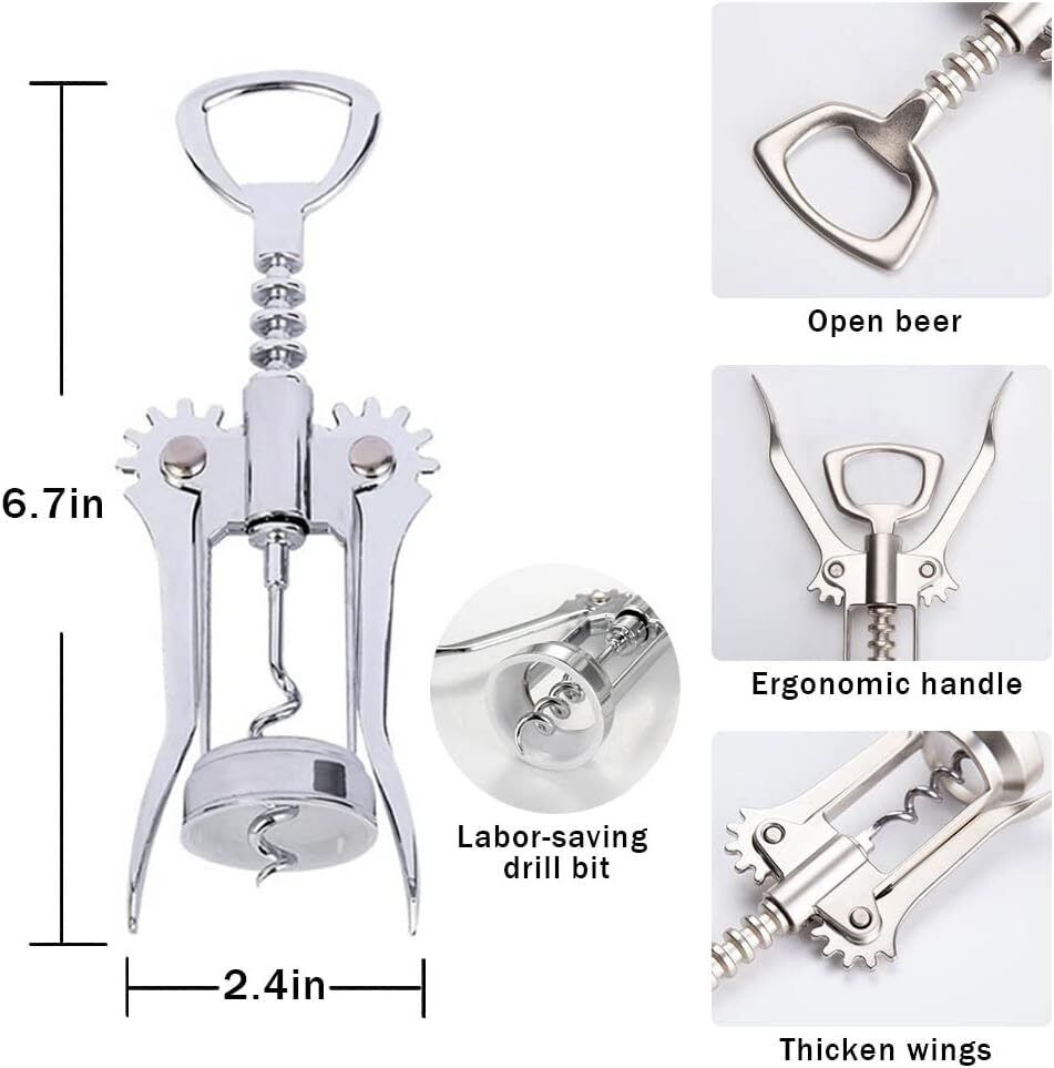 Premium 220g Wing Corkscrew Wine Bottle Opener - Silver