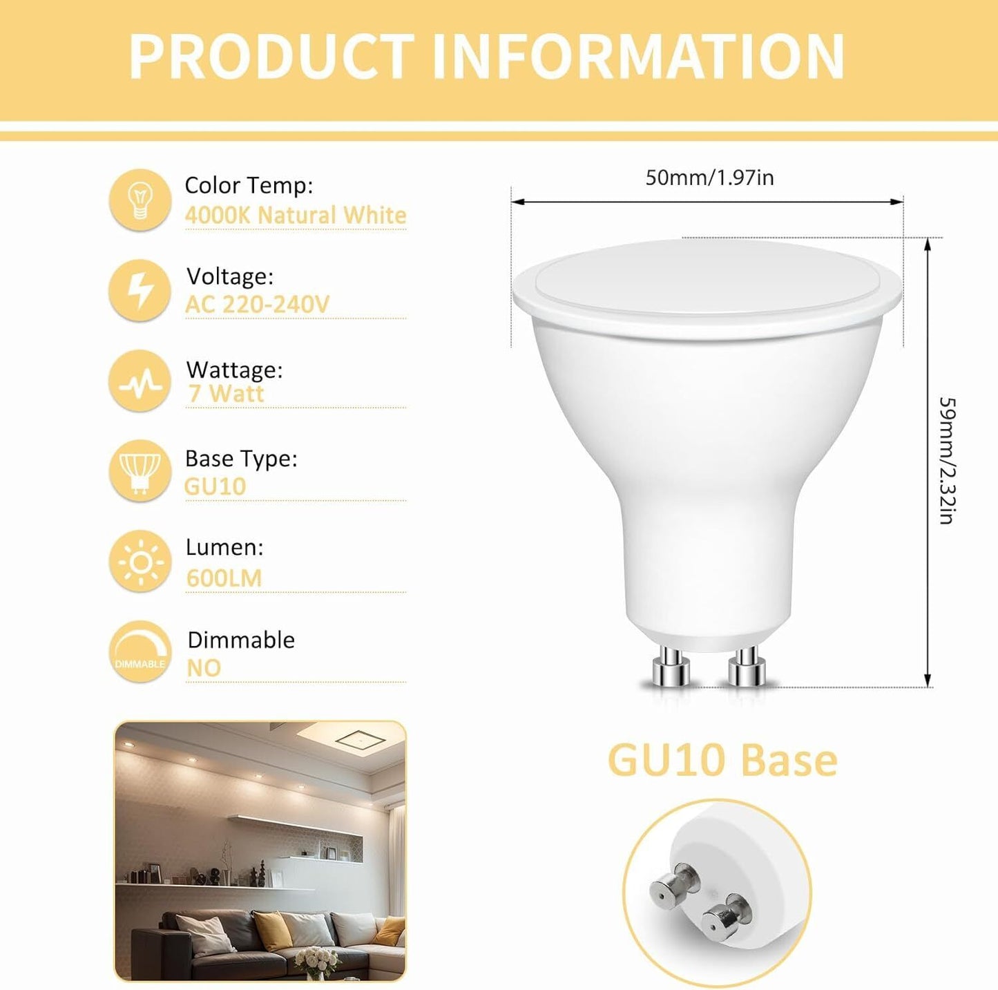 Caldarax 7W GU10 LED Bulbs Natural White 4000K 600LM, 50W Halogen Spotlight Equi