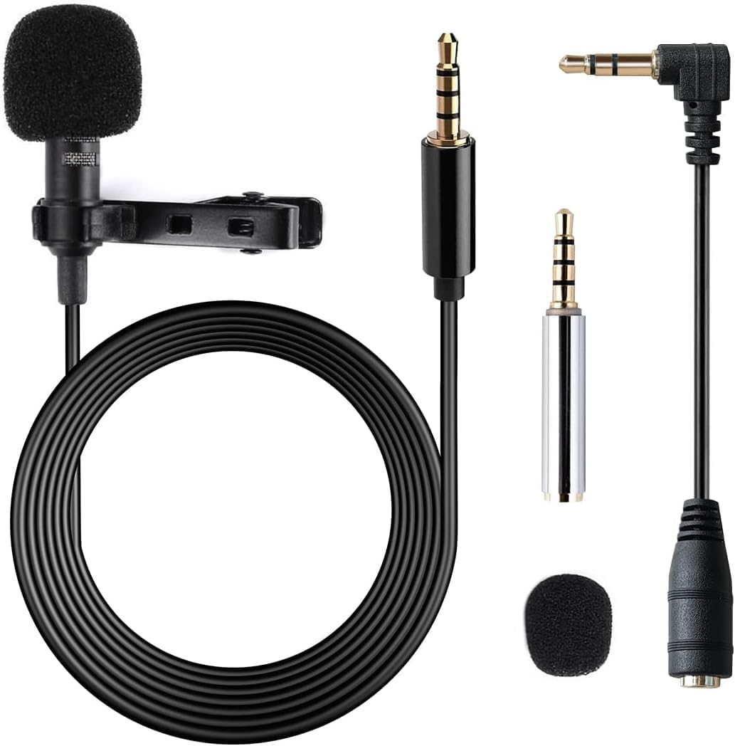 Lavalier Microphone, Professional Grade Omnidirectional Lapel Mic with Easy Clip