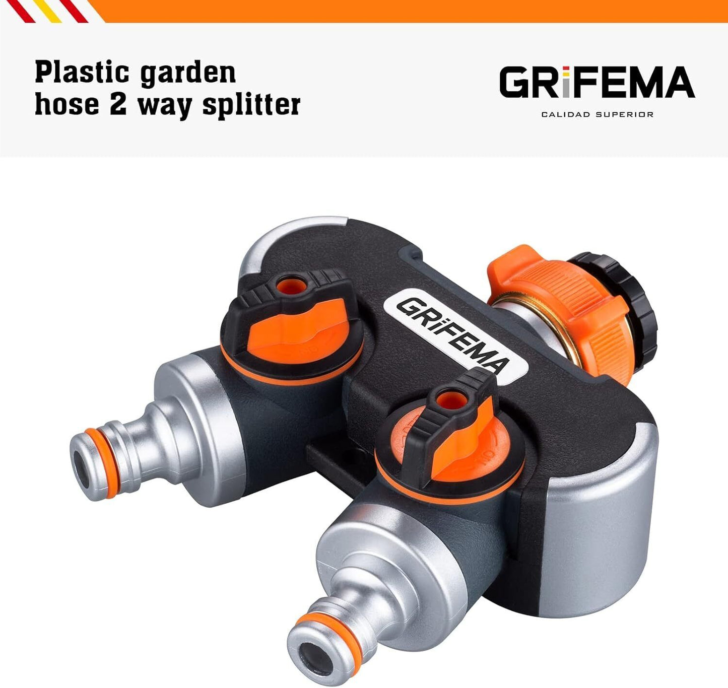 Grifema GE1401-2 Garden Hose Splitter 2 Way, Double Hose Connector, Y Valve Wate