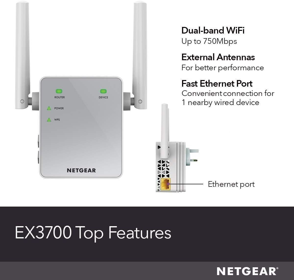 NETGEAR WiFi Booster Range Extender | WiFi Extender - Repeater | AC750 (EX3700)