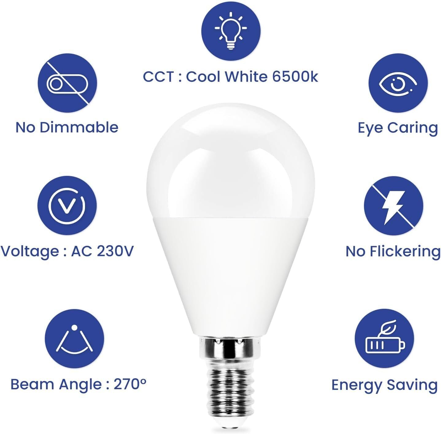 FECONN E14 Light Bulbs, 7W 550lm E14 LED Bulb, Cool White 6500K Daylight Small E