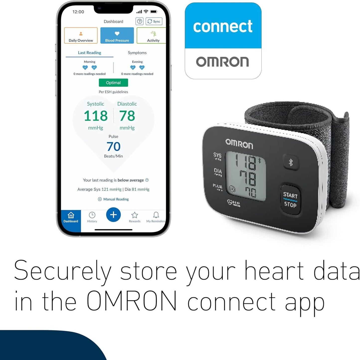 OMRON RS3 Intelli IT Automatic Wrist Blood Pressure Monitor for Home Use