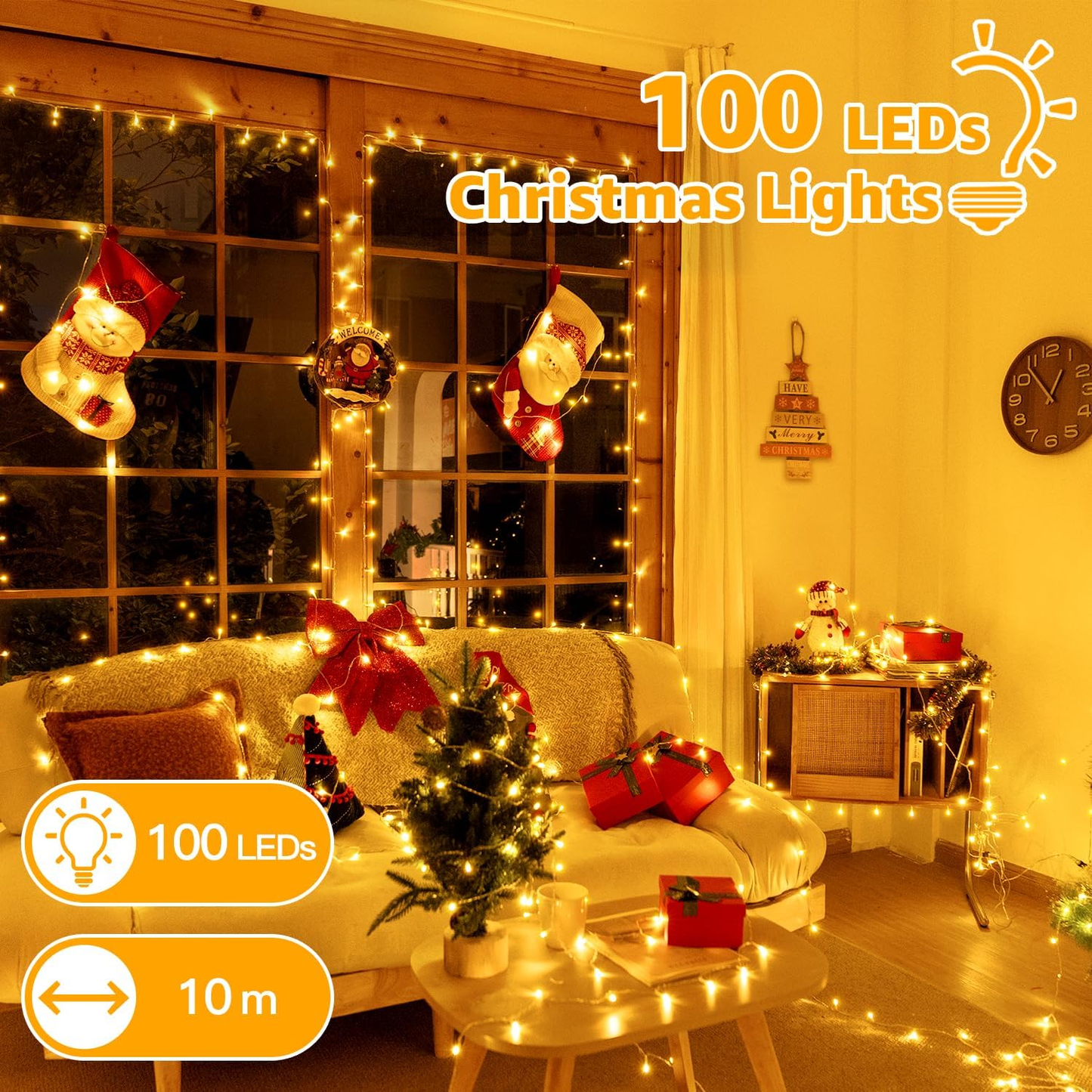 Ollny Christmas Tree Lights, 10m 100 LED Fairy Light Mains Powered, Waterproof O