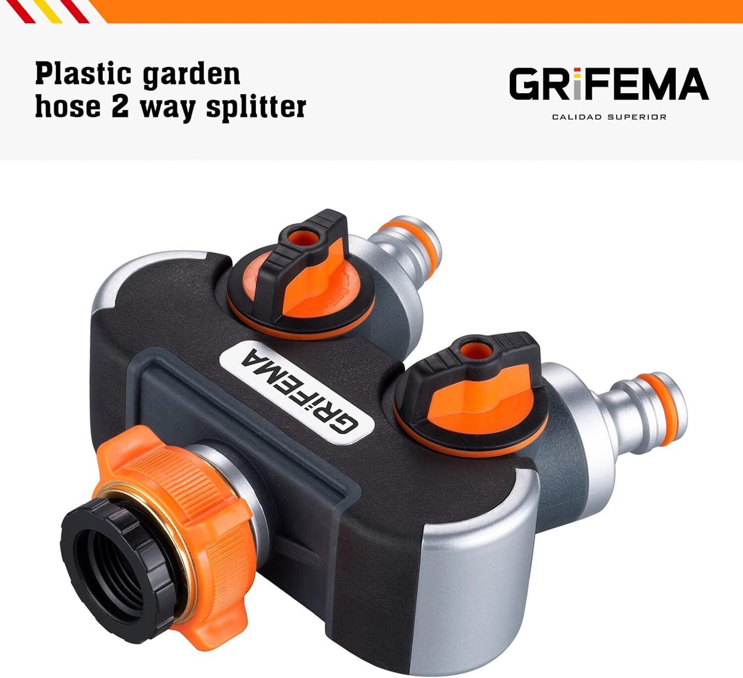 Grifema GE1401-2 Garden Hose Splitter 2 Way, Double Hose Connector, Y Valve Wate