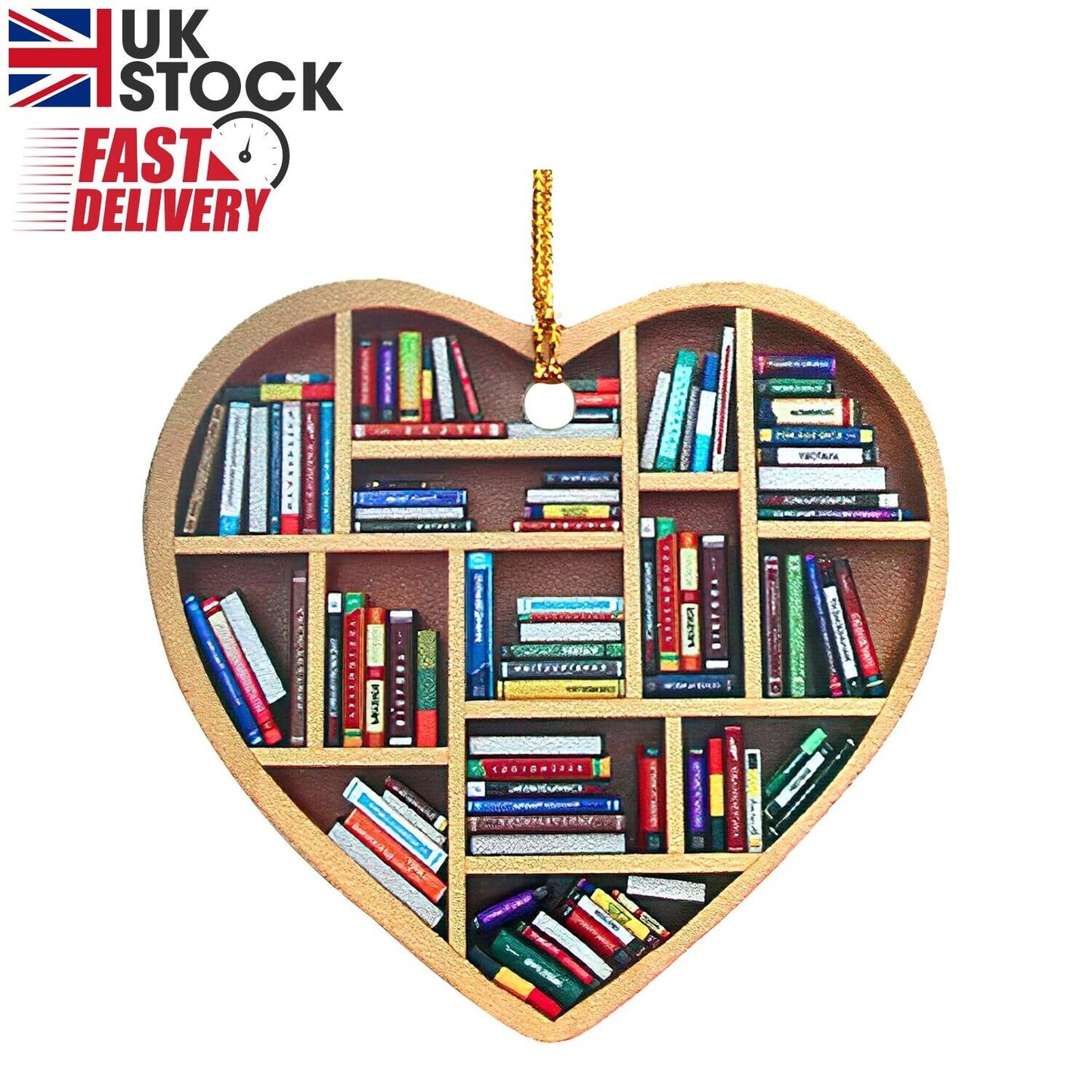 Book Lovers Heart-Shaped Bookshelf Pendant Ornament Christmas Tree Decor Gifts