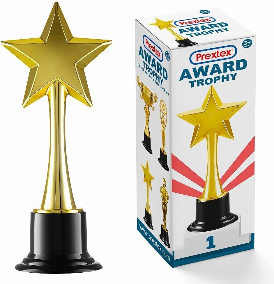 Prextex Gold Star Trophy Award Trophies Decorative Kids Sport Achievement 25Cm