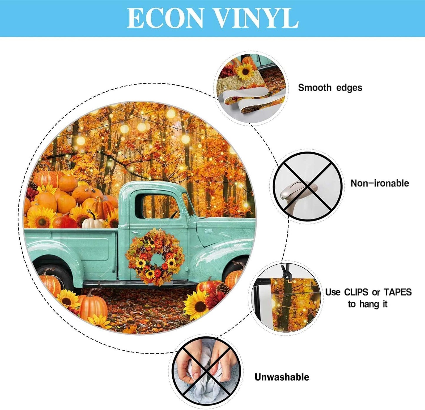 Allenjoy 82" x 59" Autumn Forest Blue Truck Backdrop for Portrait Photography Pi