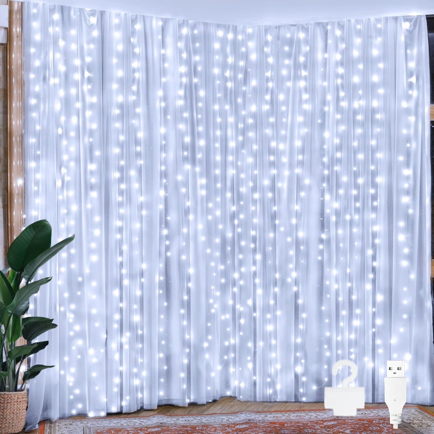 Ollny Curtain Fairy Lights, 200 LED 2m x 2m USB String Light Indoor Outdoor Wate