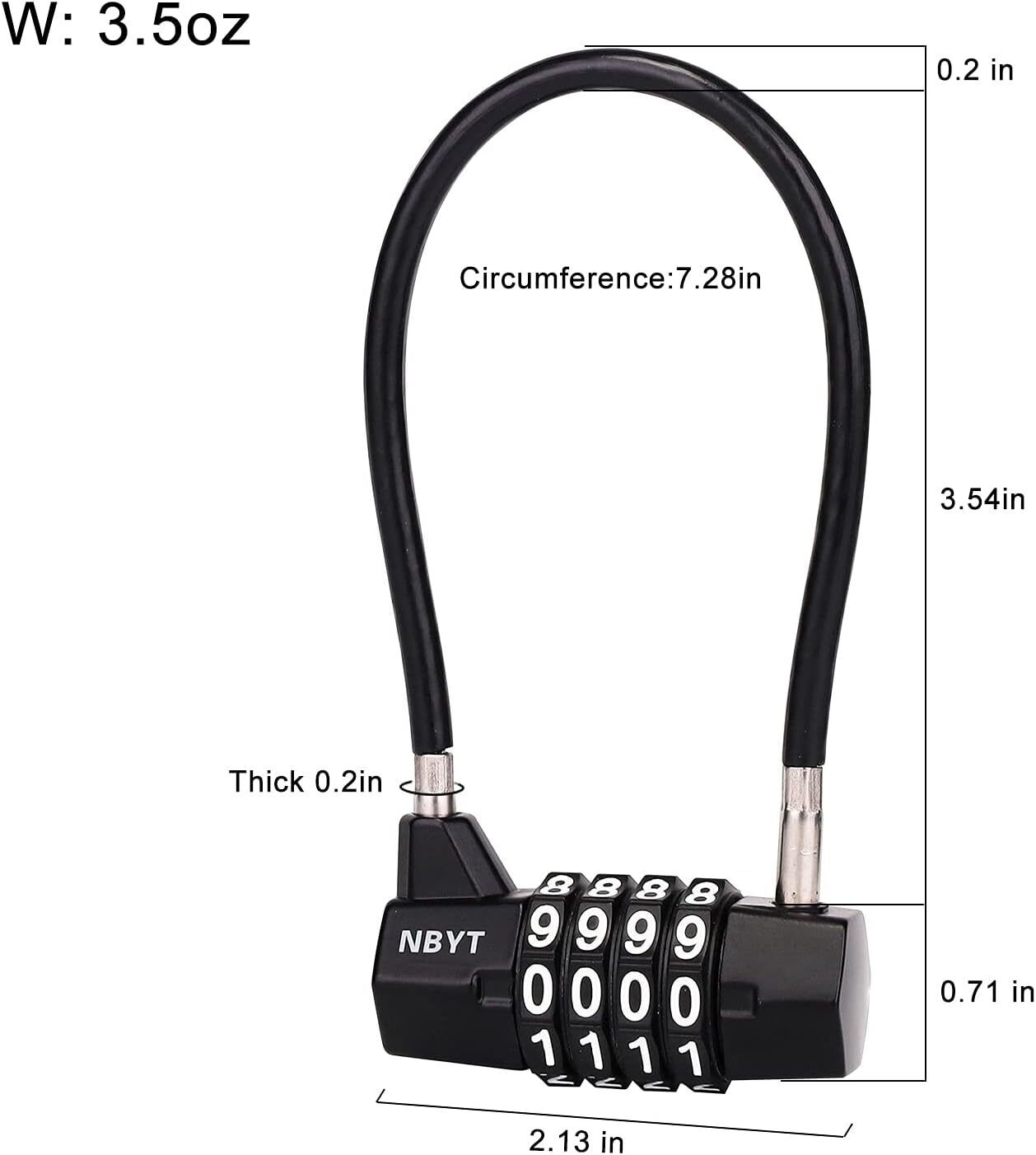 Steel Cable Rope 4-Digit Combination Padlock, Cabinet Door Handle Padlock,Diamet