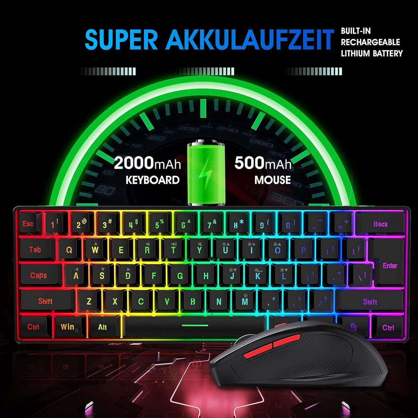 Snpurdiri 2.4G Wireless Gaming Keyboard and Mouse Combo, Include Mini 60% Mercha