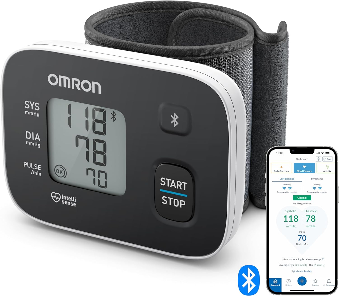 OMRON RS3 Intelli IT Automatic Wrist Blood Pressure Monitor for Home Use