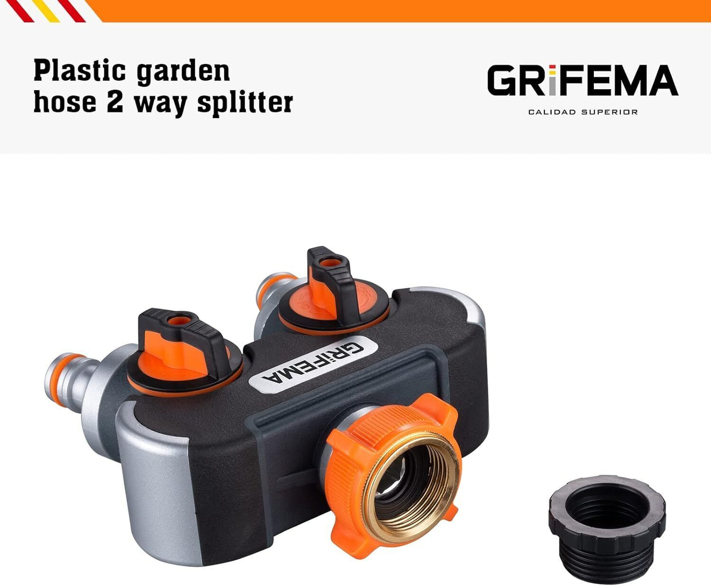 Grifema GE1401-2 Garden Hose Splitter 2 Way, Double Hose Connector, Y Valve Wate