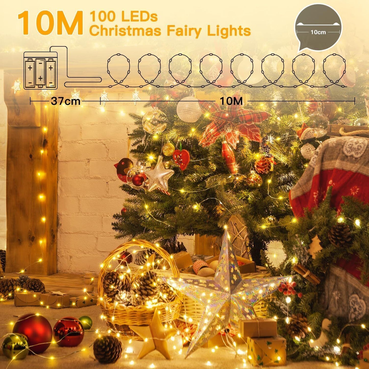 Ollny Fairy Lights Battery Operated - 2 Packs 10m 100 LEDs Christmas String Ligh