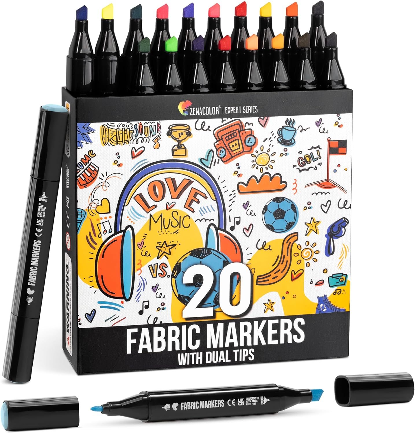 20 Fabric Pens for Clothes Dual-Tip - Fine and Chisel Tips for Multiple Effects