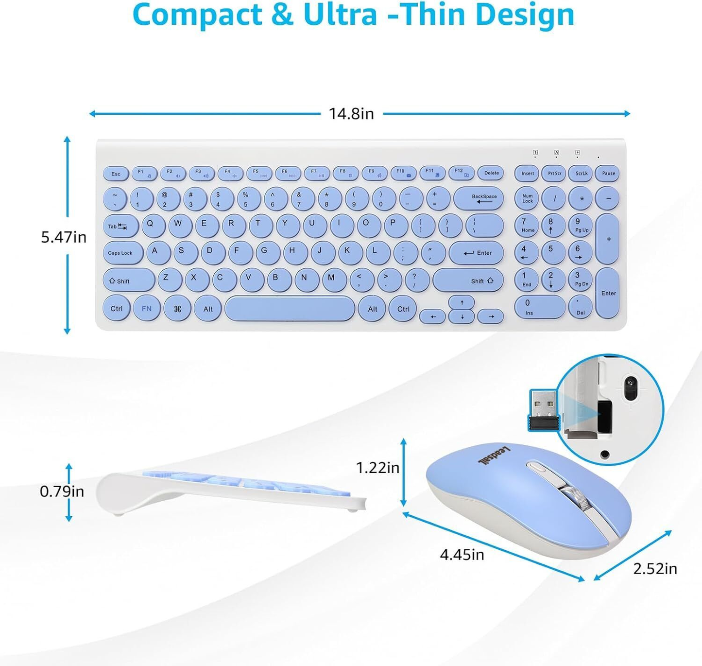 Leadsail KF29 Wireless Keyboard and Mouse Set, Wireless USB Mouse and Compact Co