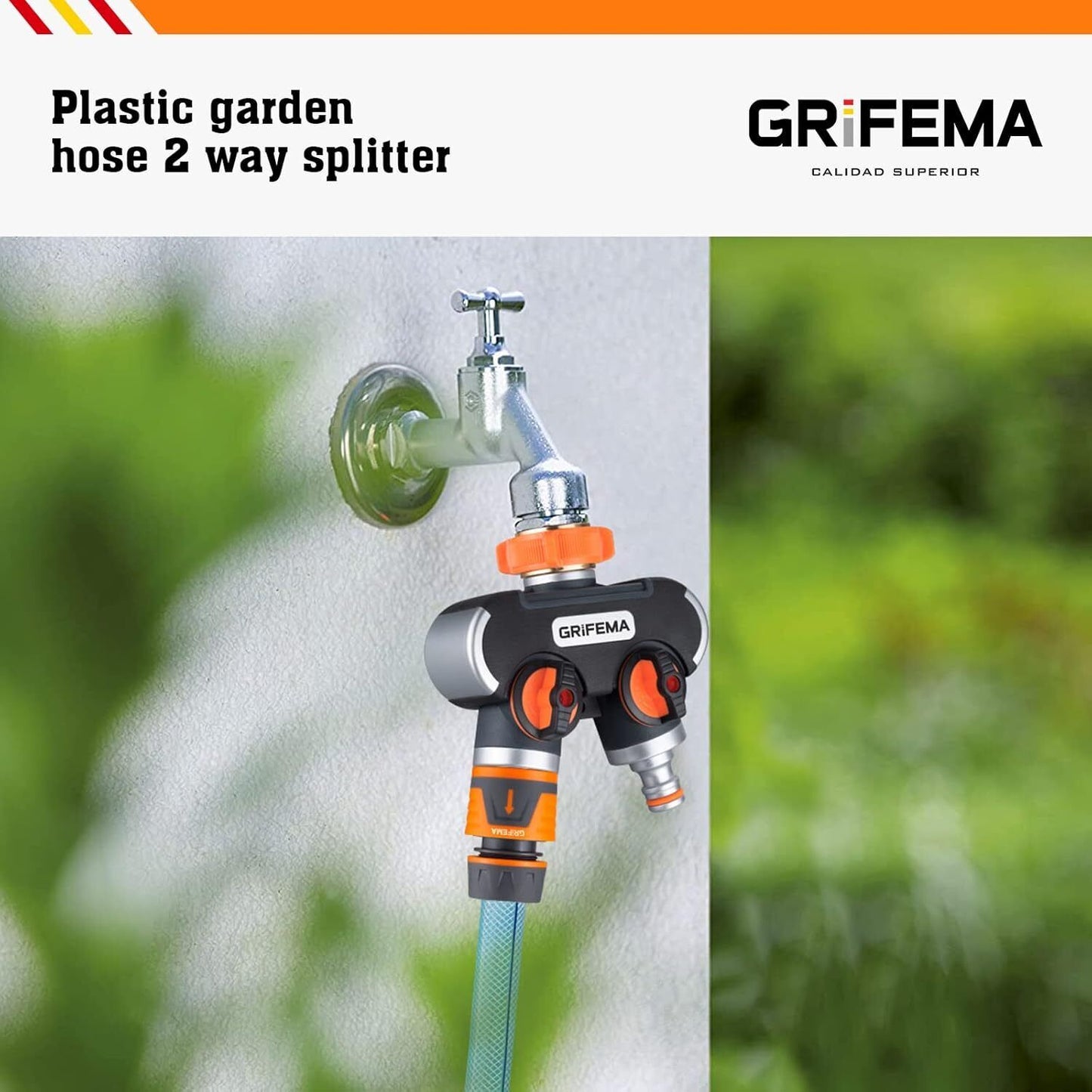 Grifema GE1401-2 Garden Hose Splitter 2 Way, Double Hose Connector, Y Valve Wate