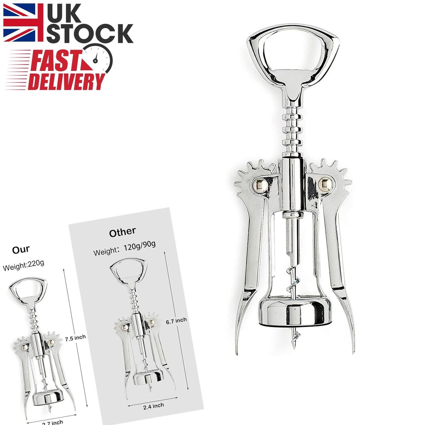 Premium 220g Wing Corkscrew Wine Bottle Opener - Silver